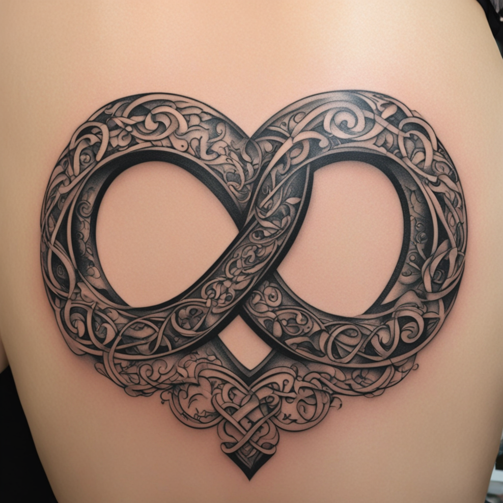 in the style of 3D tatoo, with a tattoo of infinity love