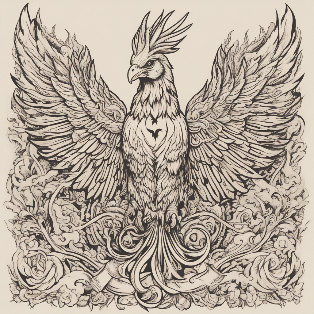 in the style of phoenix, with a tattoo of The Rockin' O Ranch