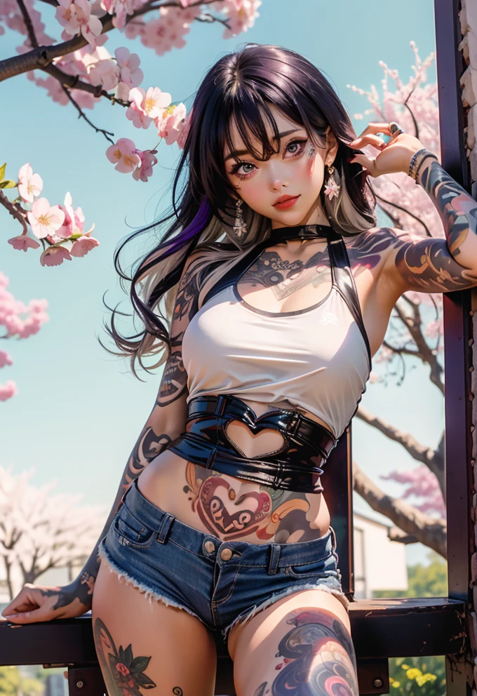 Vibrant Anime Beauty: A Cheerful Girl Among Cherry Blossoms