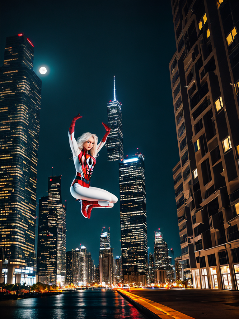 Urban Night Hero: A Charismatic Spider-Woman in Action