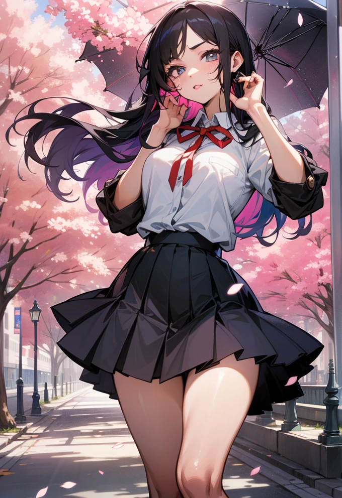 Enchanting Anime School Girl in a Cherry Blossom City