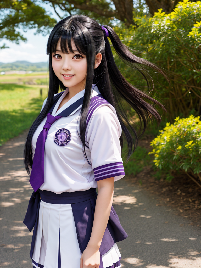 Cheerful Hinata: School Girl in Nature