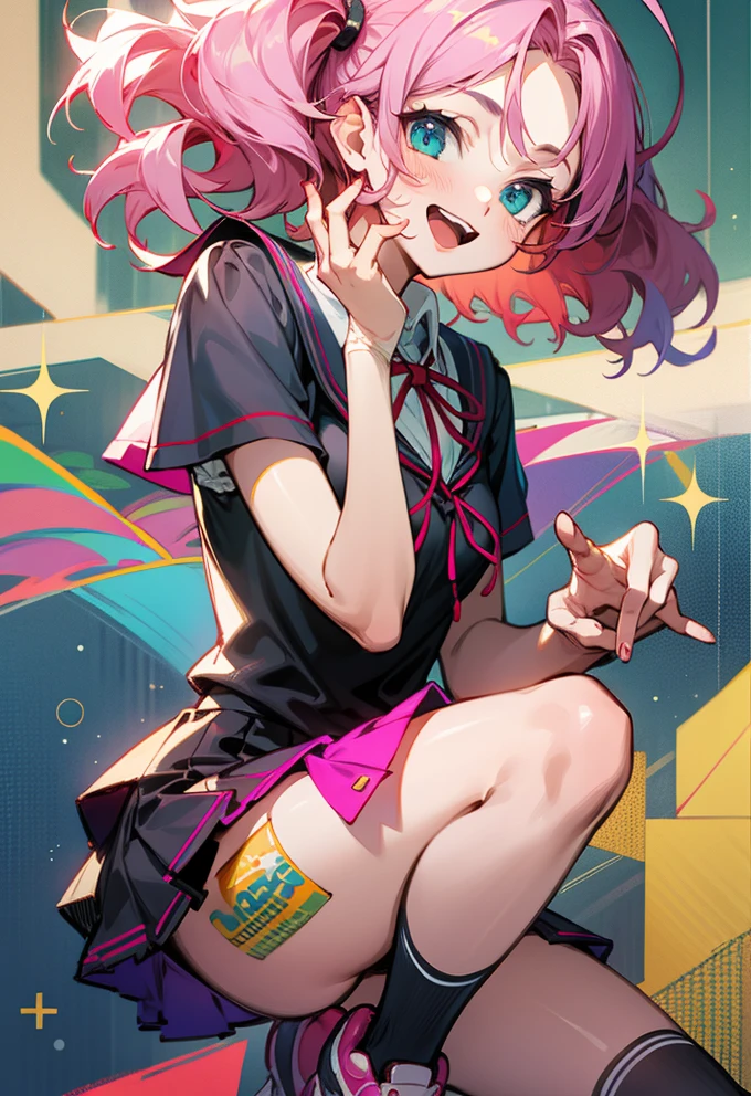 Cheerful Anime School Girl in Vibrant Setting