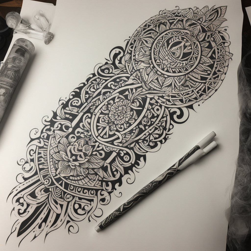 Polynesian-Inspired 3/4 Sleeve Tattoo Design