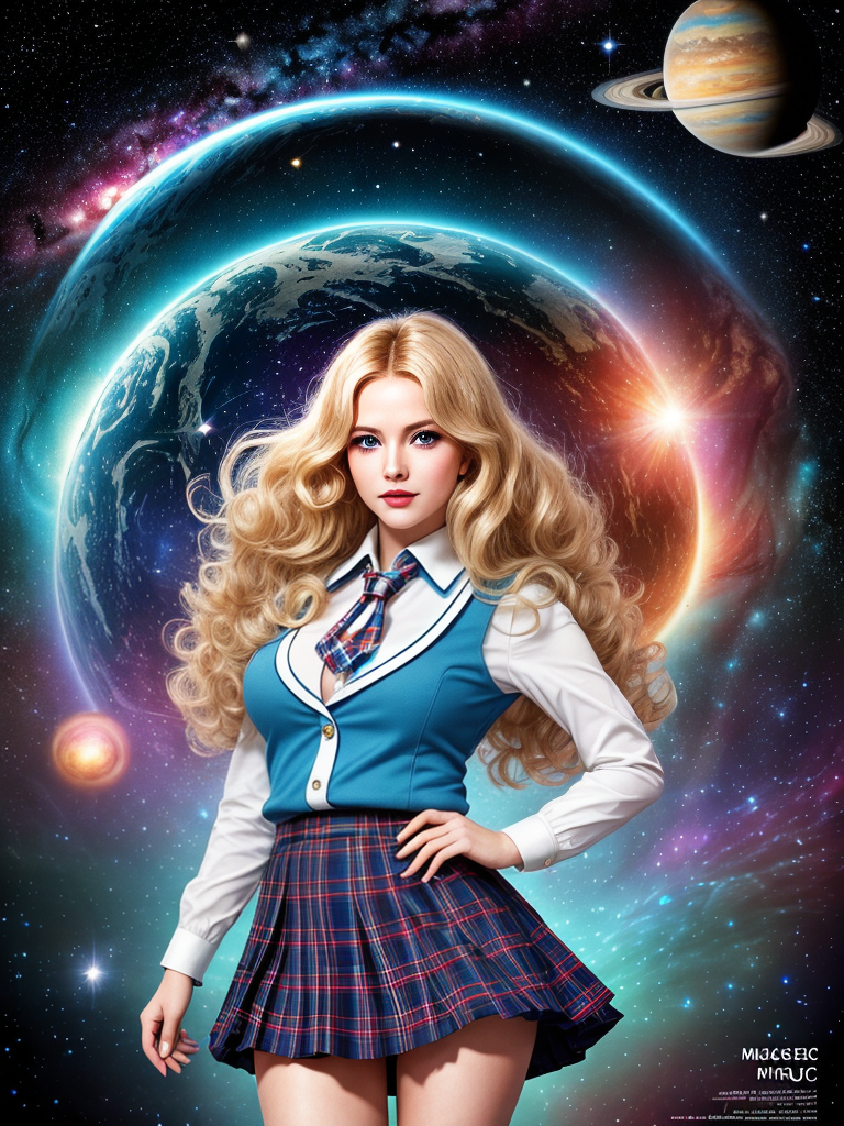 Cosmic Retro: A Whimsical Schoolgirl in Sci-Fi Splendor