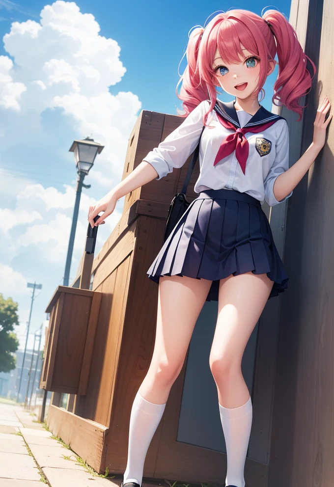 Cheerful Schoolgirl Under a Clear Blue Sky