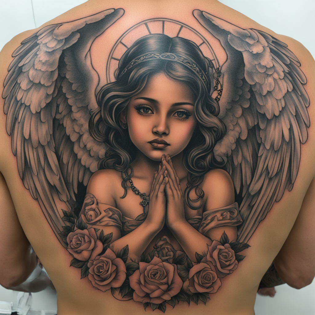 Prayers in Ink: Angel, Rosary, and Doves