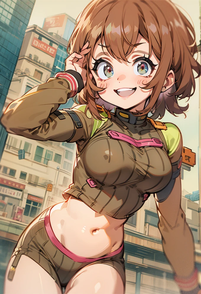 Cheerful Anime Girl in Cityscape