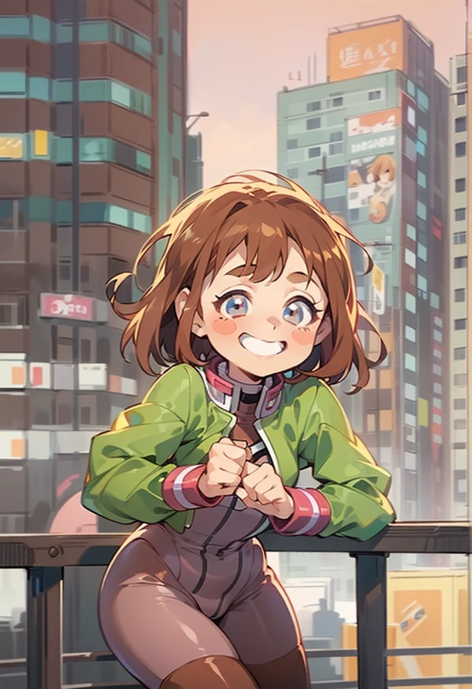 Cheerful Anime School Girl in City