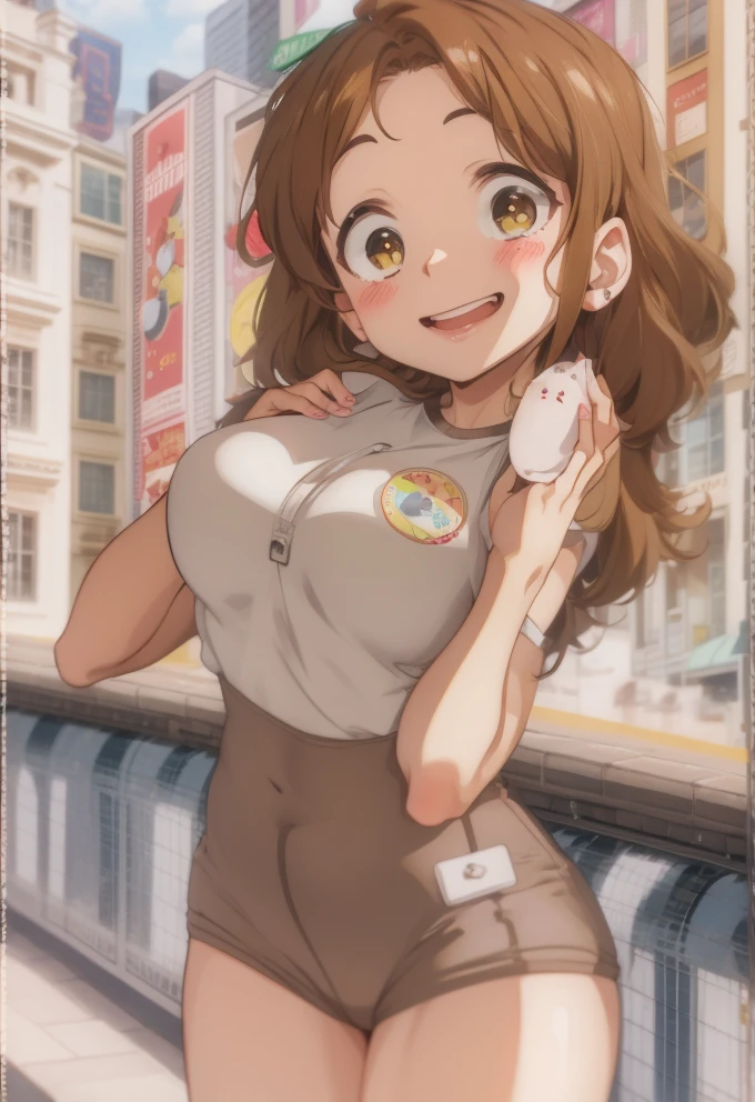 Cheerful Anime Angel Girl in Vibrant Cityscape