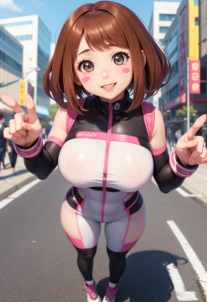 Cheerful Anime Girl in Cityscape