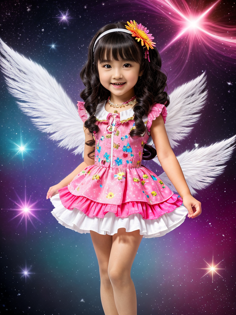 Whimsical Angelic Chibi in Vibrant Fractal Wonderland