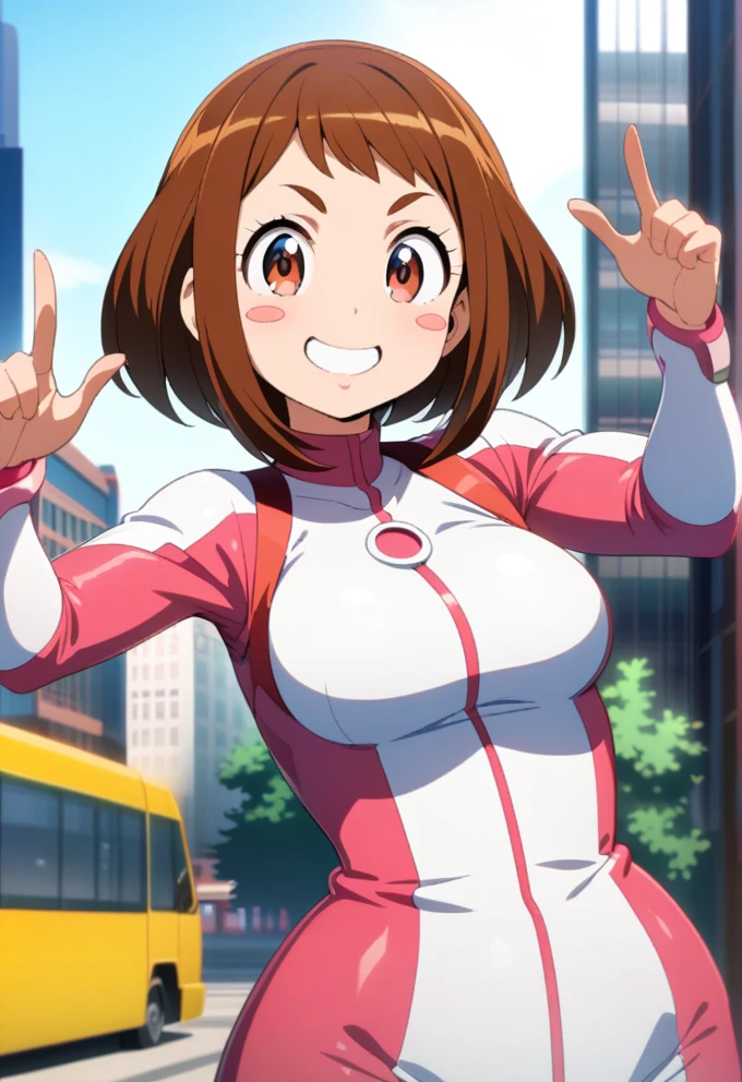 Cheerful Anime Girl in Armed Style: Ochako Uraraka Inspired