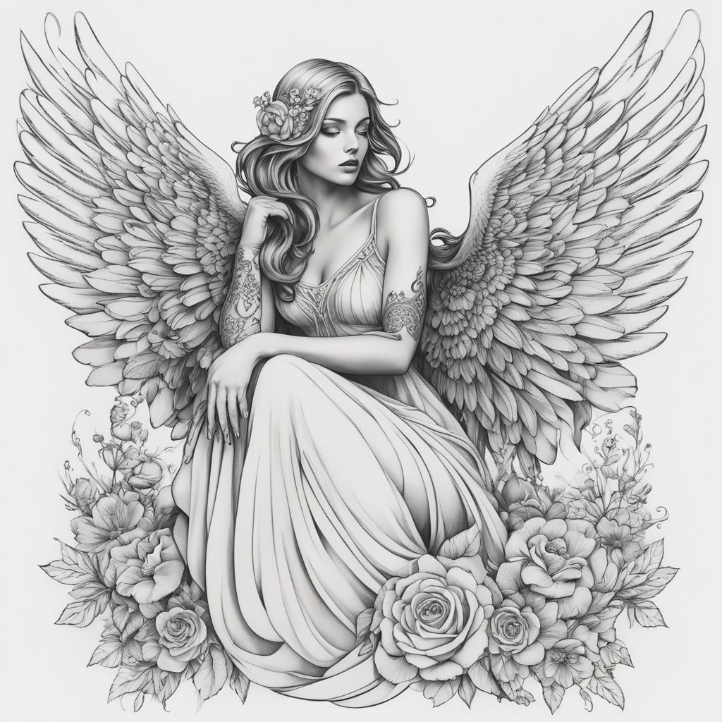 Enchanting Dark Angel: A 3D Forearm Tattoo Design