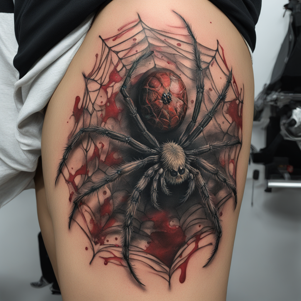 Web of Shadows: A Realistic Spider and Skull Tattoo