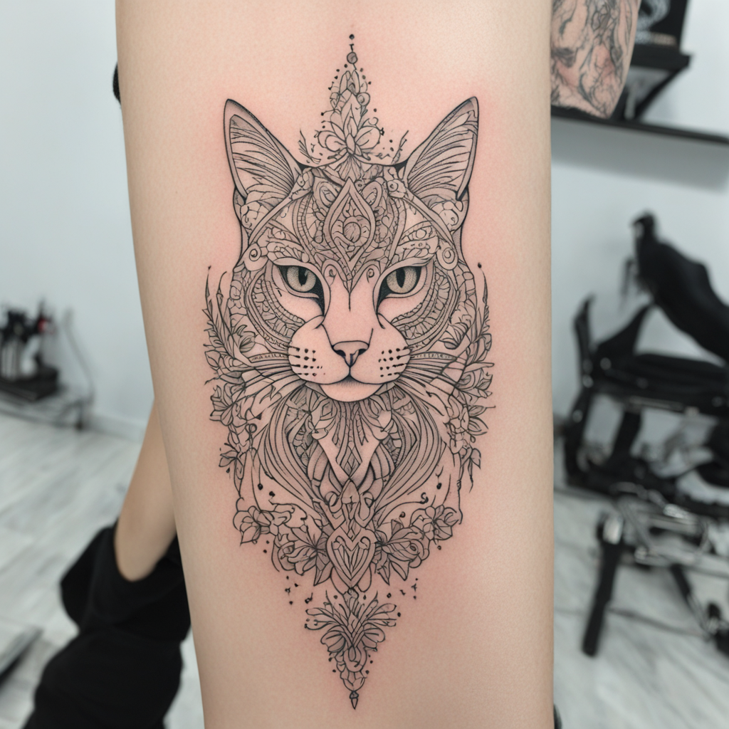 Whiskered Whimsy: Fine Line Cat Tattoo Art