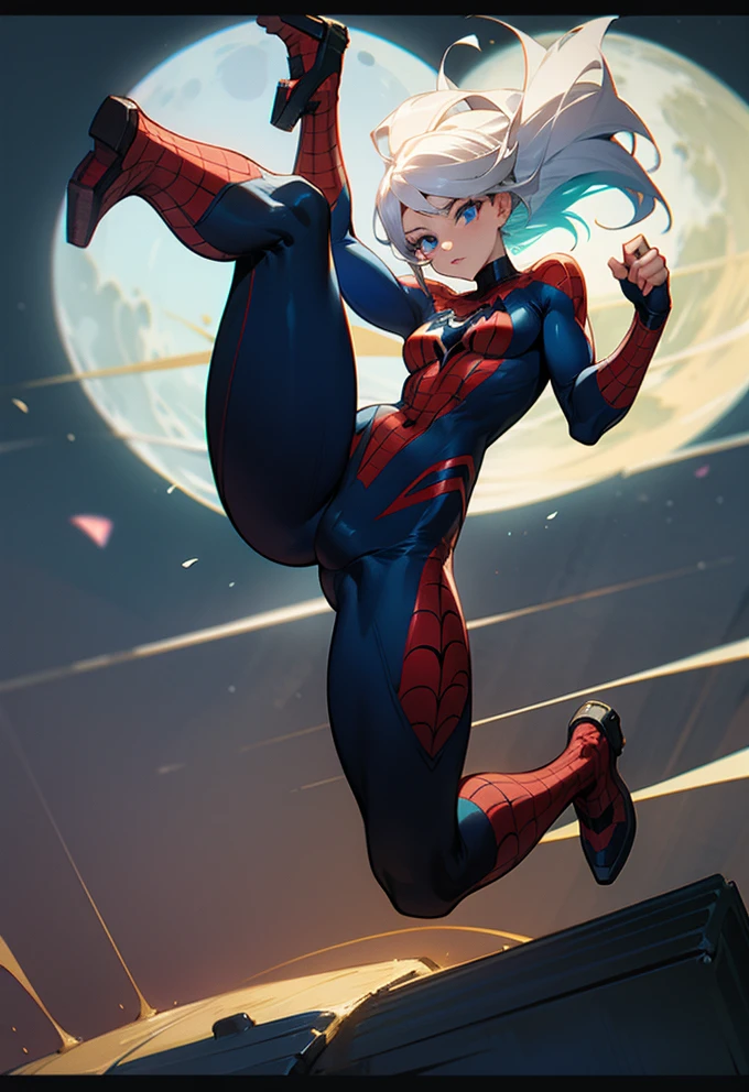 Dynamic Nighttime Hero: A Charismatic White Supergirl in Action