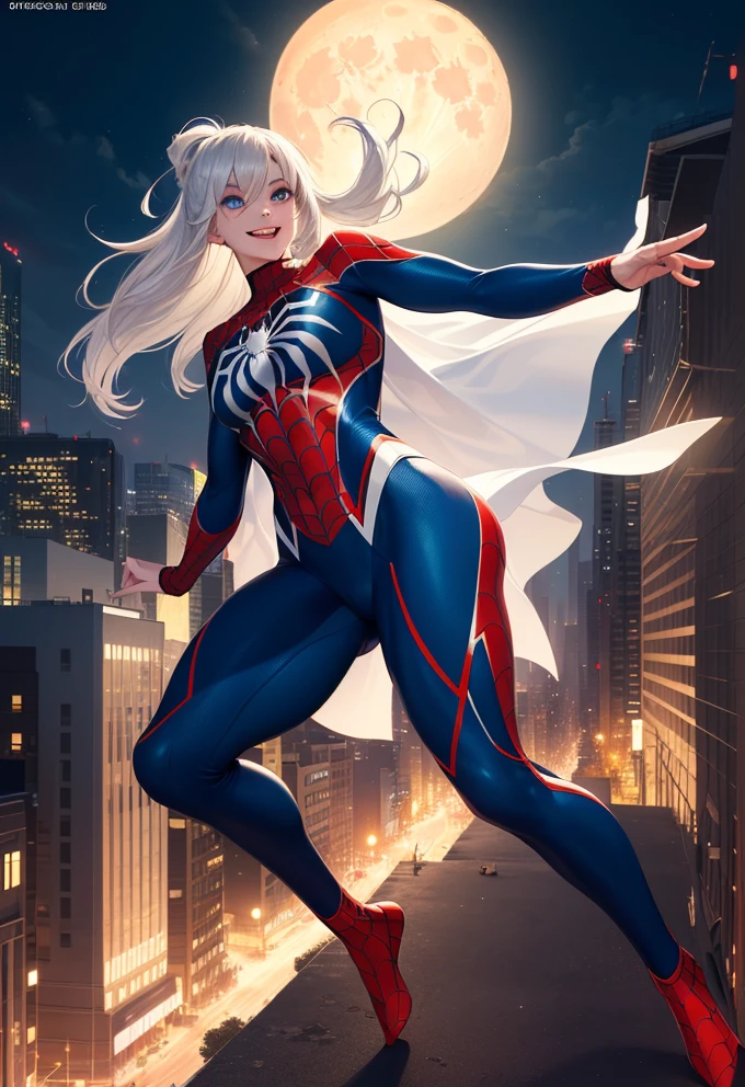 Dynamic Nighttime Hero: A Charismatic White Superheroine in Action