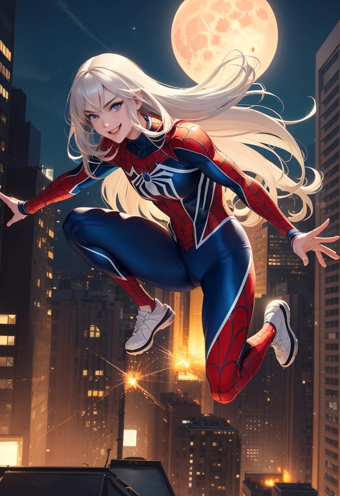 Dynamic Nighttime Hero: A Charismatic Supergirl in Action