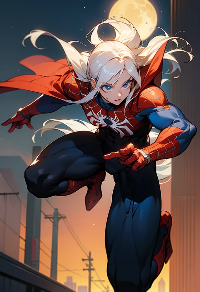 Dynamic Urban Heroine: A Nighttime Spider-Man Adventure