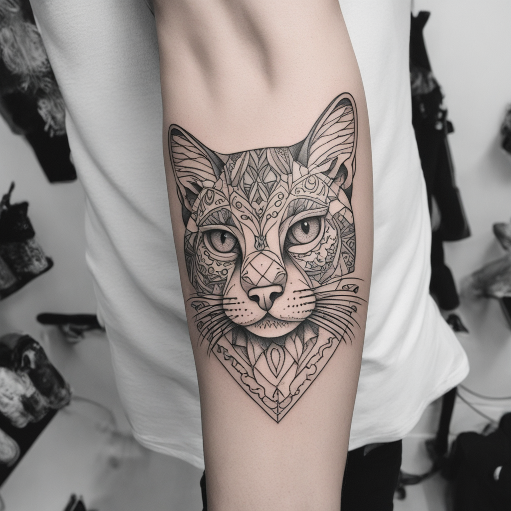 Feline Elegance: A Fine Line Tattoo Design