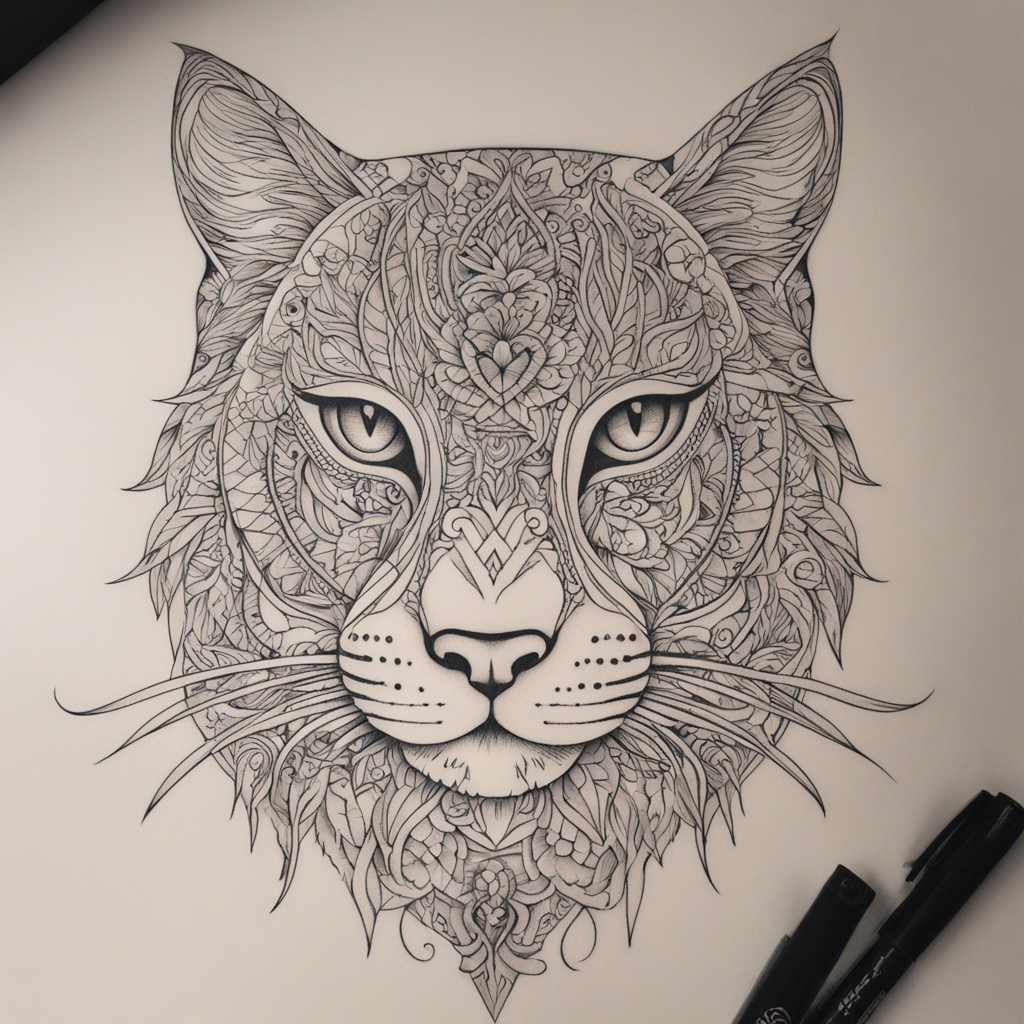 Feline Elegance: A Fineline Tattoo Design for Men