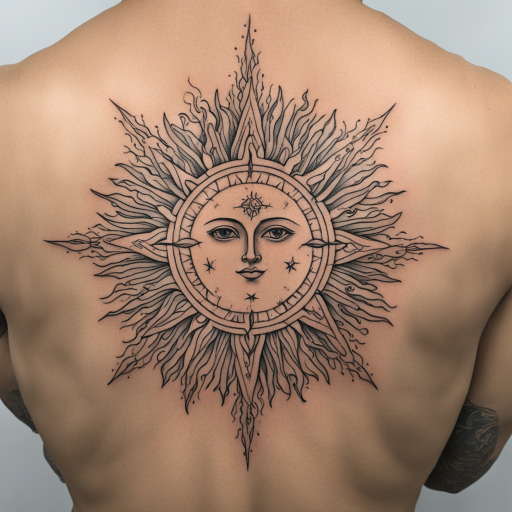 in the style of fineline tattoo, with a tattoo of Sun john 8:12 