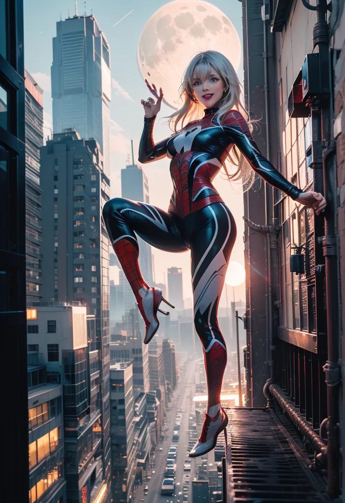 Dynamic Urban Superhero: A Charismatic Girl in a Spider-Man Costume