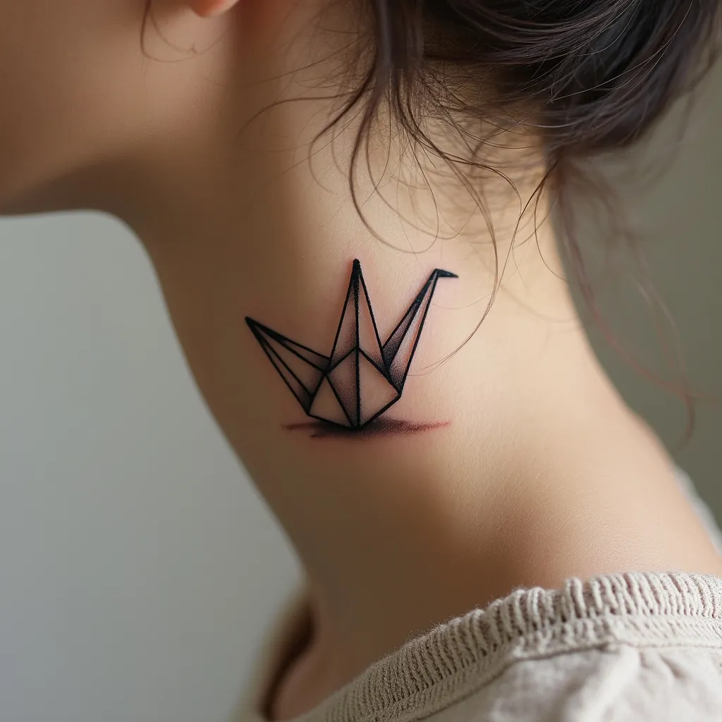 Ethereal Origami Crane Tattoo