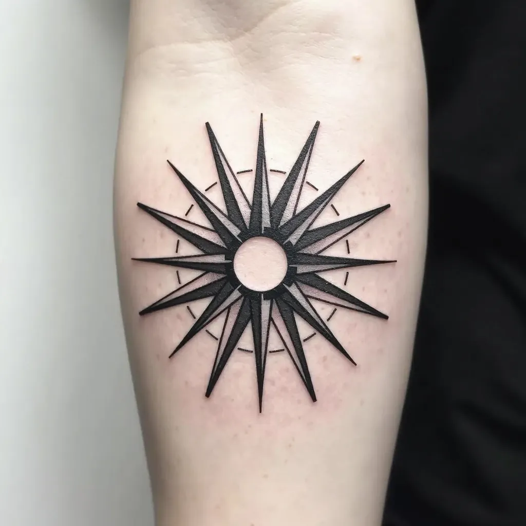 Cosmic Sunburst Elbow Tattoo