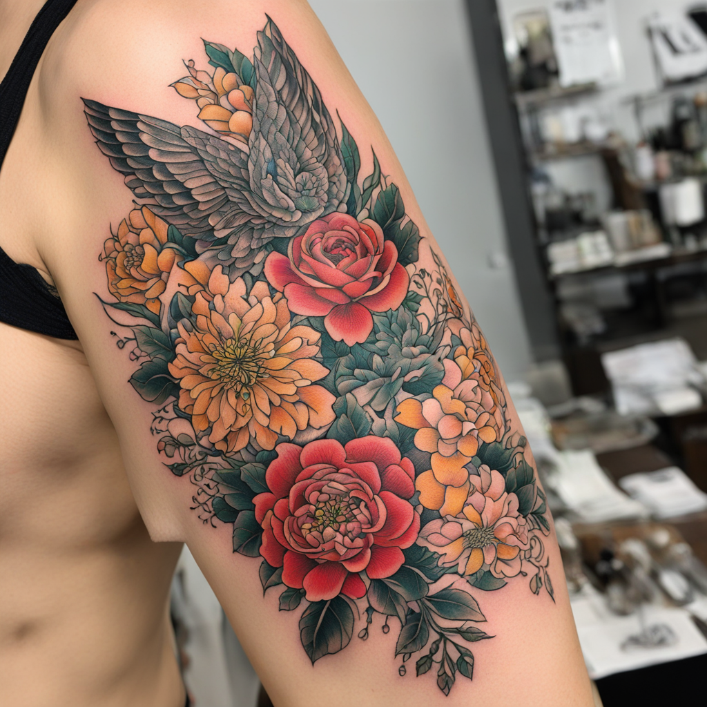 Botanical Symphony: Inked Harmony and Transformation