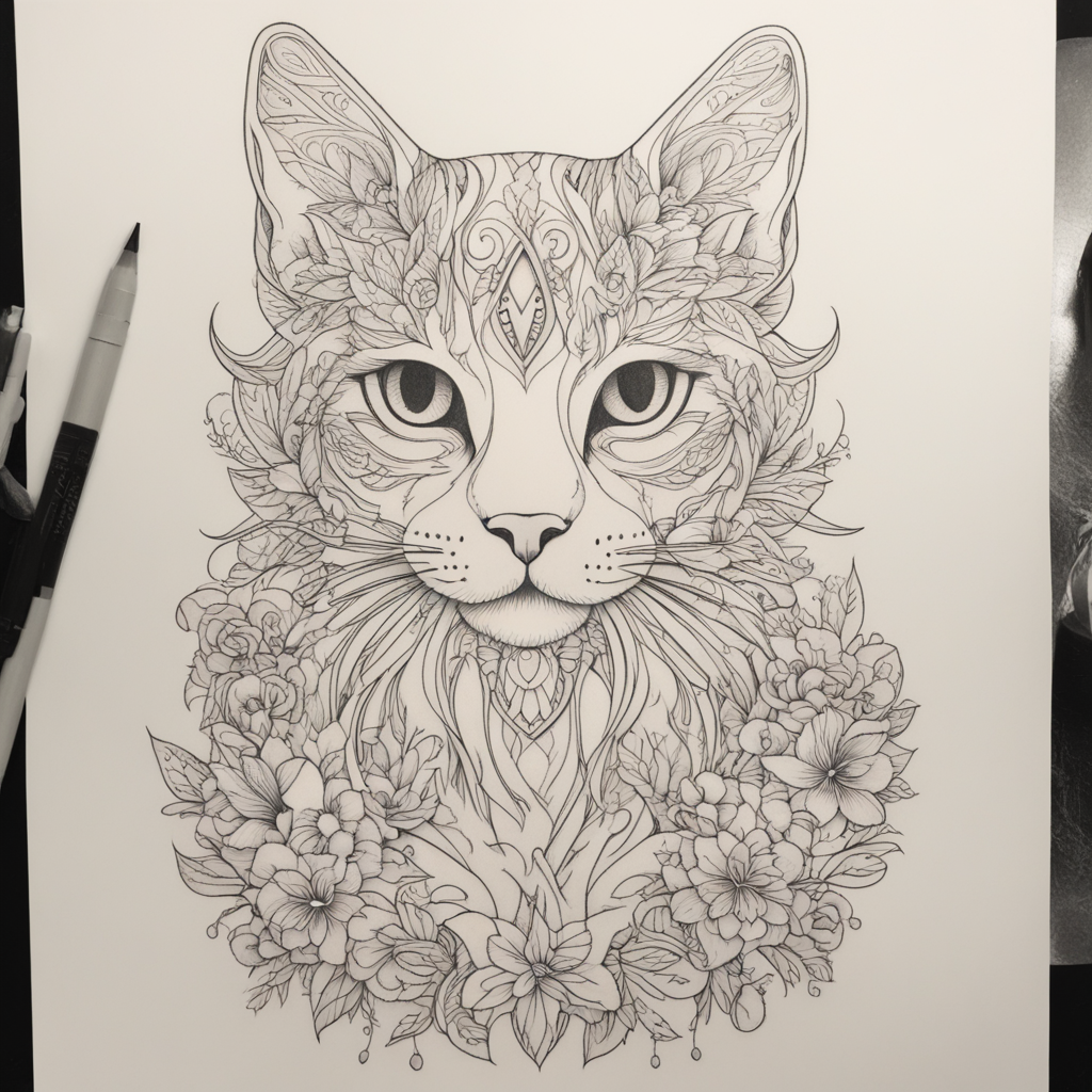 Whimsical Whiskers: Fine Line Cat Tattoo Art