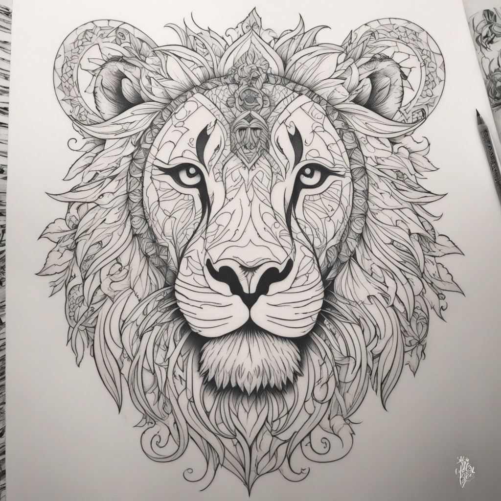 Majestic Roar: A Fineline Lion Tattoo