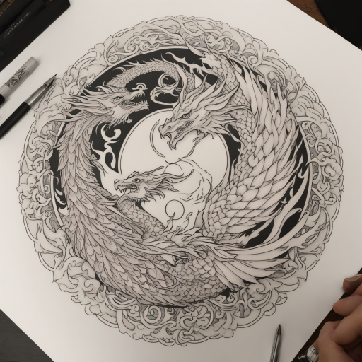 Eternal Harmony: Dragon and Phoenix in Yin Yang Ink