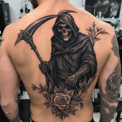 Embodying Shadows: The Reaper's Inked Embrace