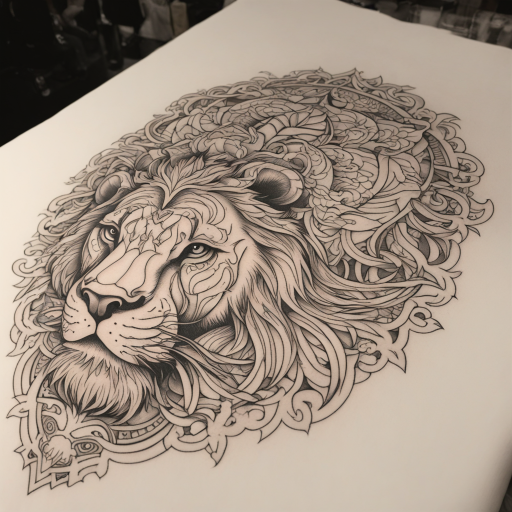 Fierce Struggle: Man vs. Lion in Fine Line Ink