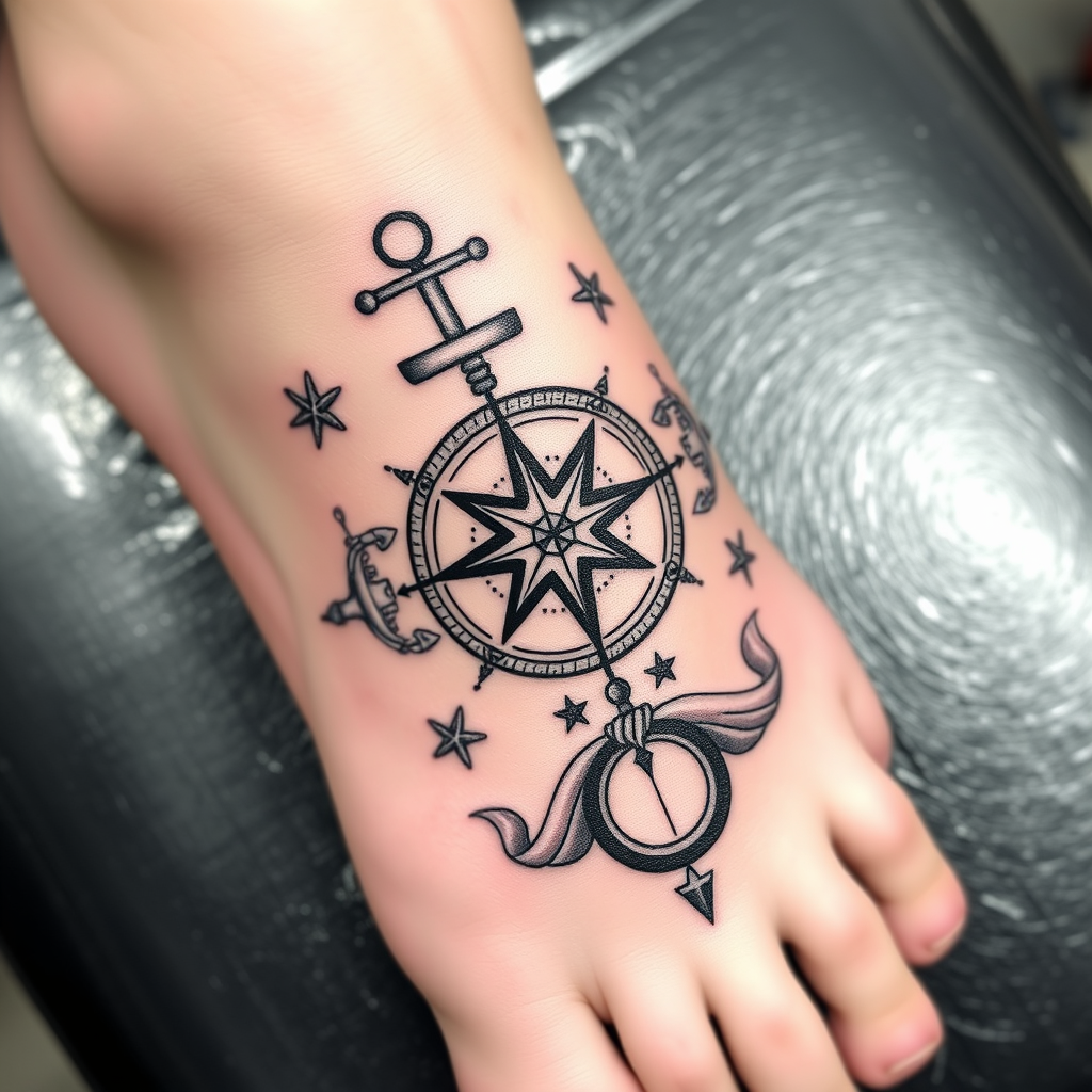 Nautical Compass Tattoo Design