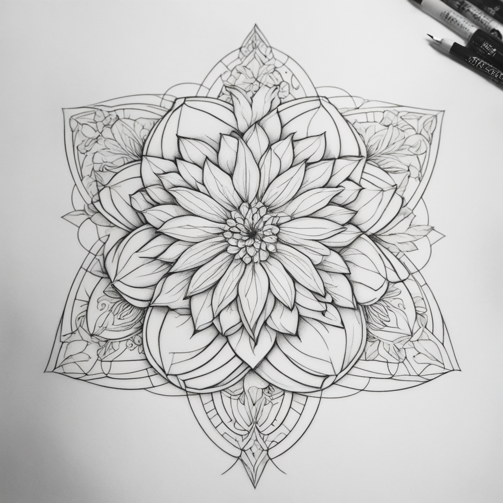 Geometric Elegance: Apple Blossom Tattoo Design