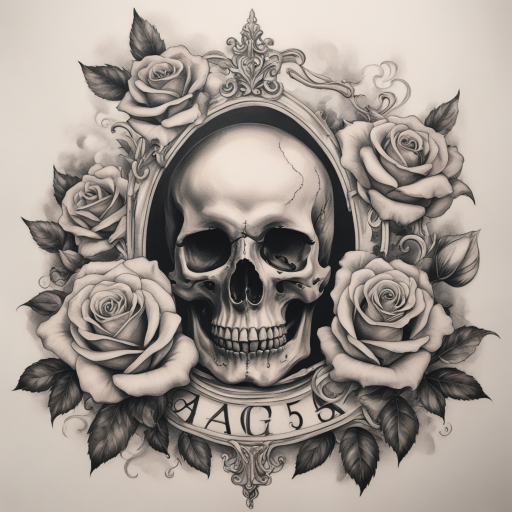 Timeless Shadows: A Skull, Clouds, and Roses Tattoo