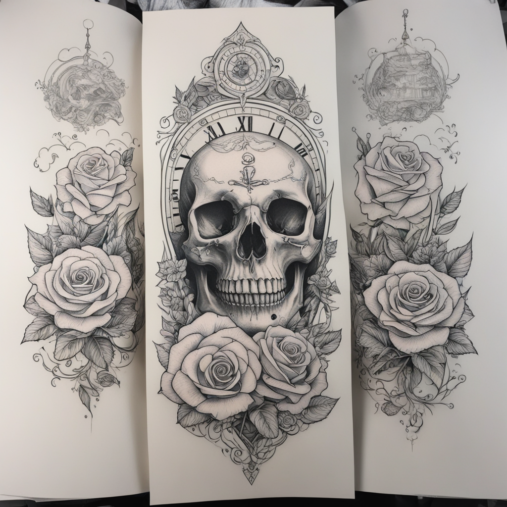 Eternal Elegance: Skull Clouds and Hourglass Roses