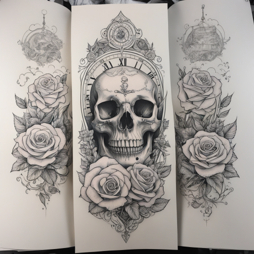 Eternal Elegance: Skull Clouds and Hourglass Roses