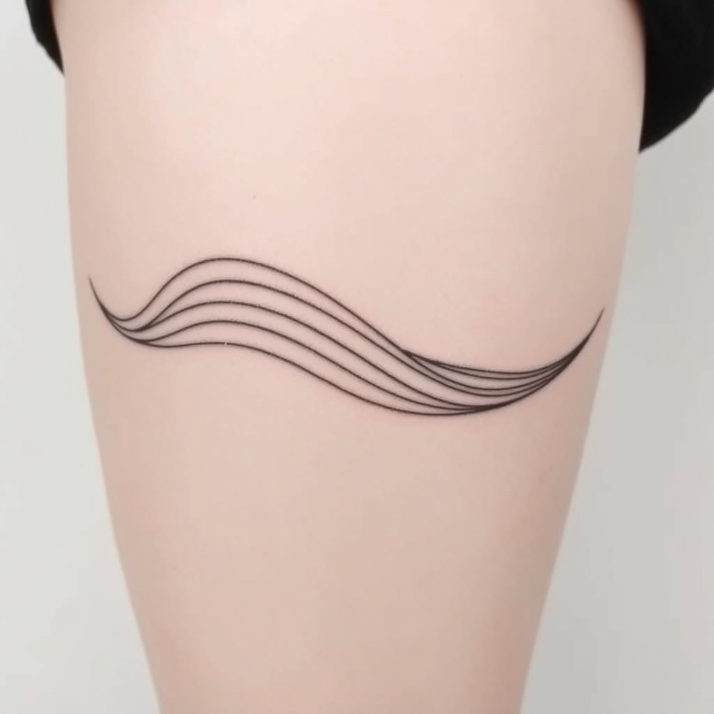 Serene Wave: Minimalist Thigh Tattoo