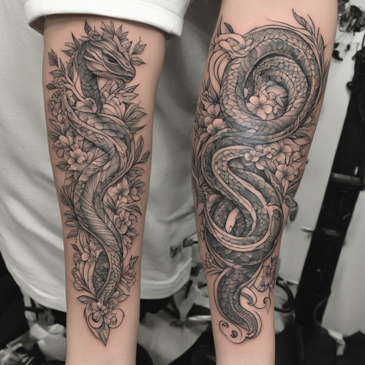 Serpent-Embraced Épée: A Fine Line Tattoo Artistry