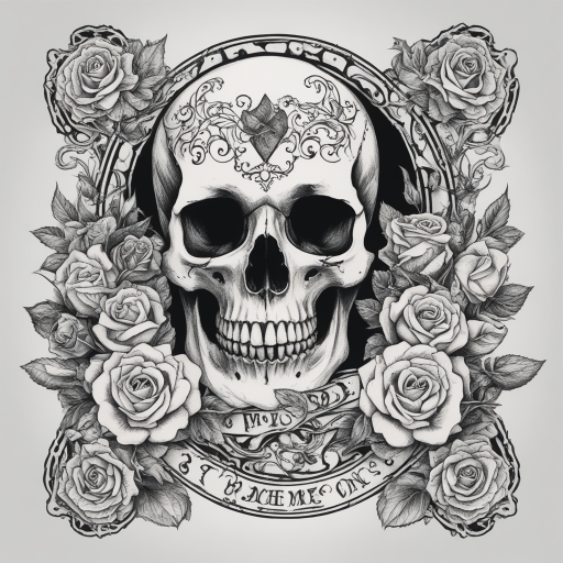 Moonlit Skull: A Symmetrical Tattoo of Bones and Roses