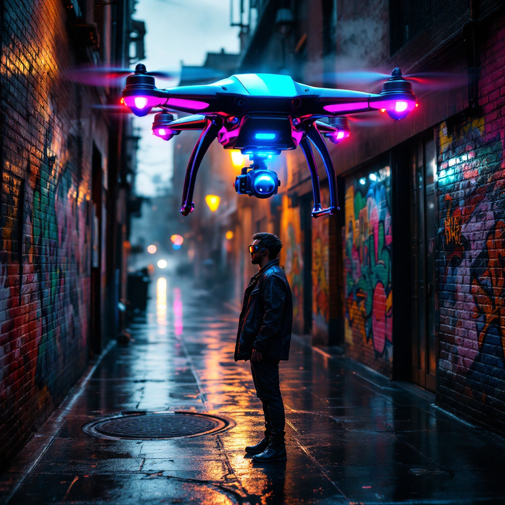 Neon Shadows: A Drone's Dance