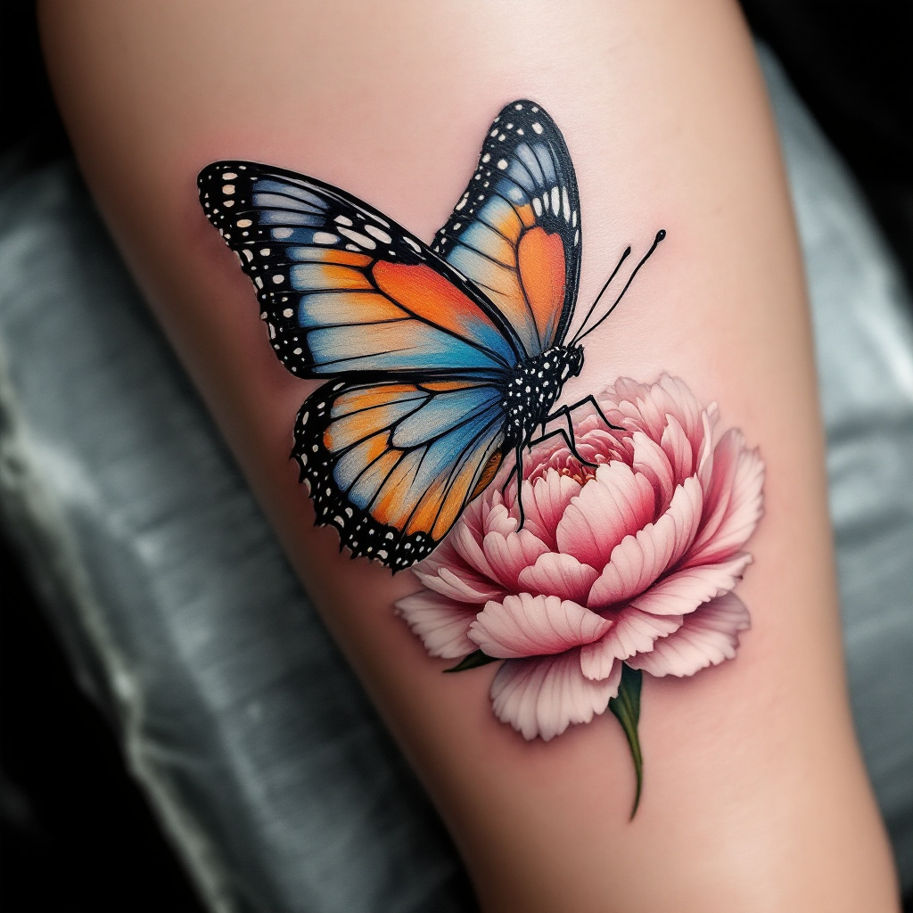 Serene Butterfly & Peony Tattoo