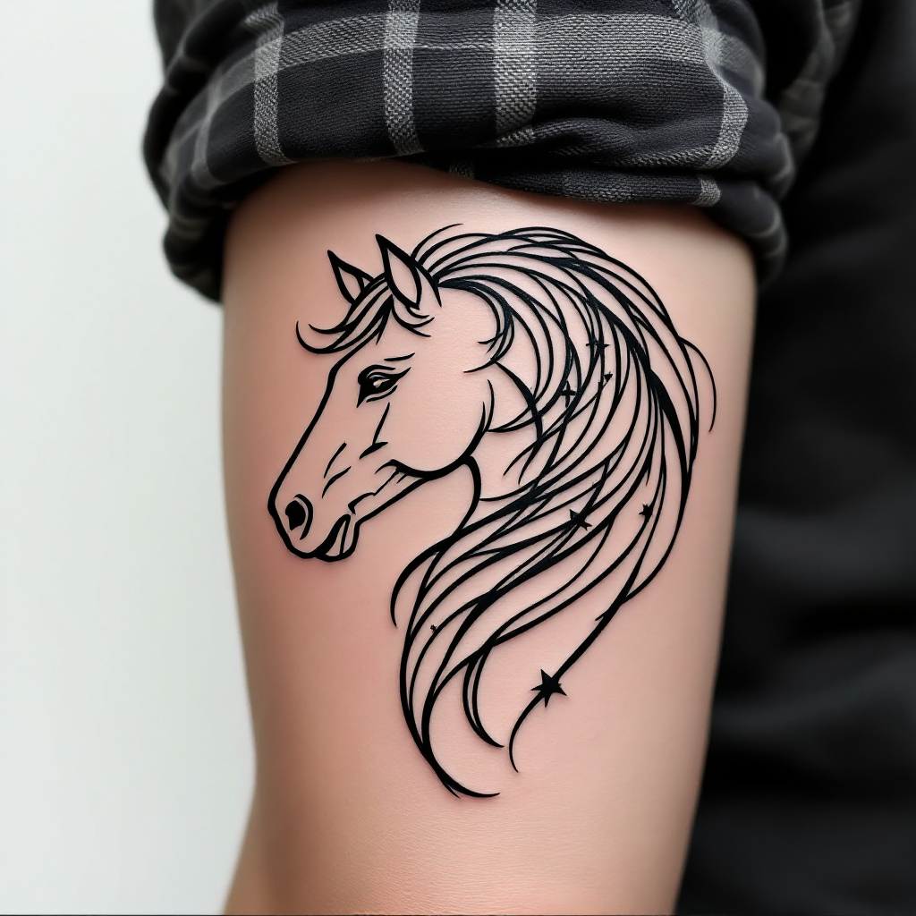 Elegant Wild: Bicep Horse Tattoo