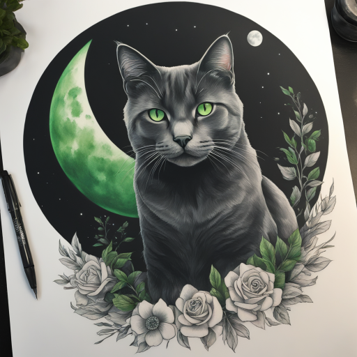 Moonlit Gaze: Realism Tattoo of a Dark Gray Cat