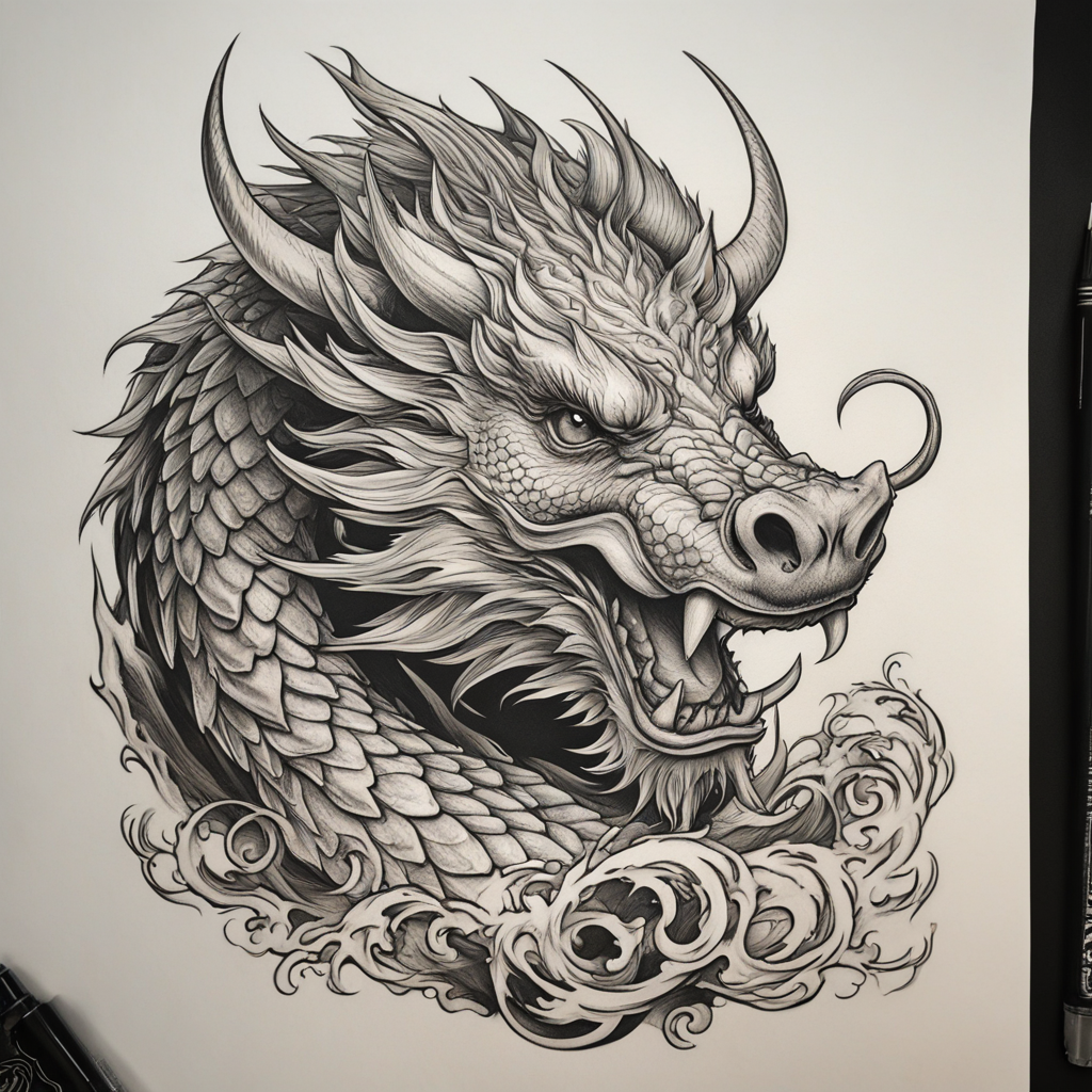 Fierce Harmony: Dragon and Boar in Inked Majesty