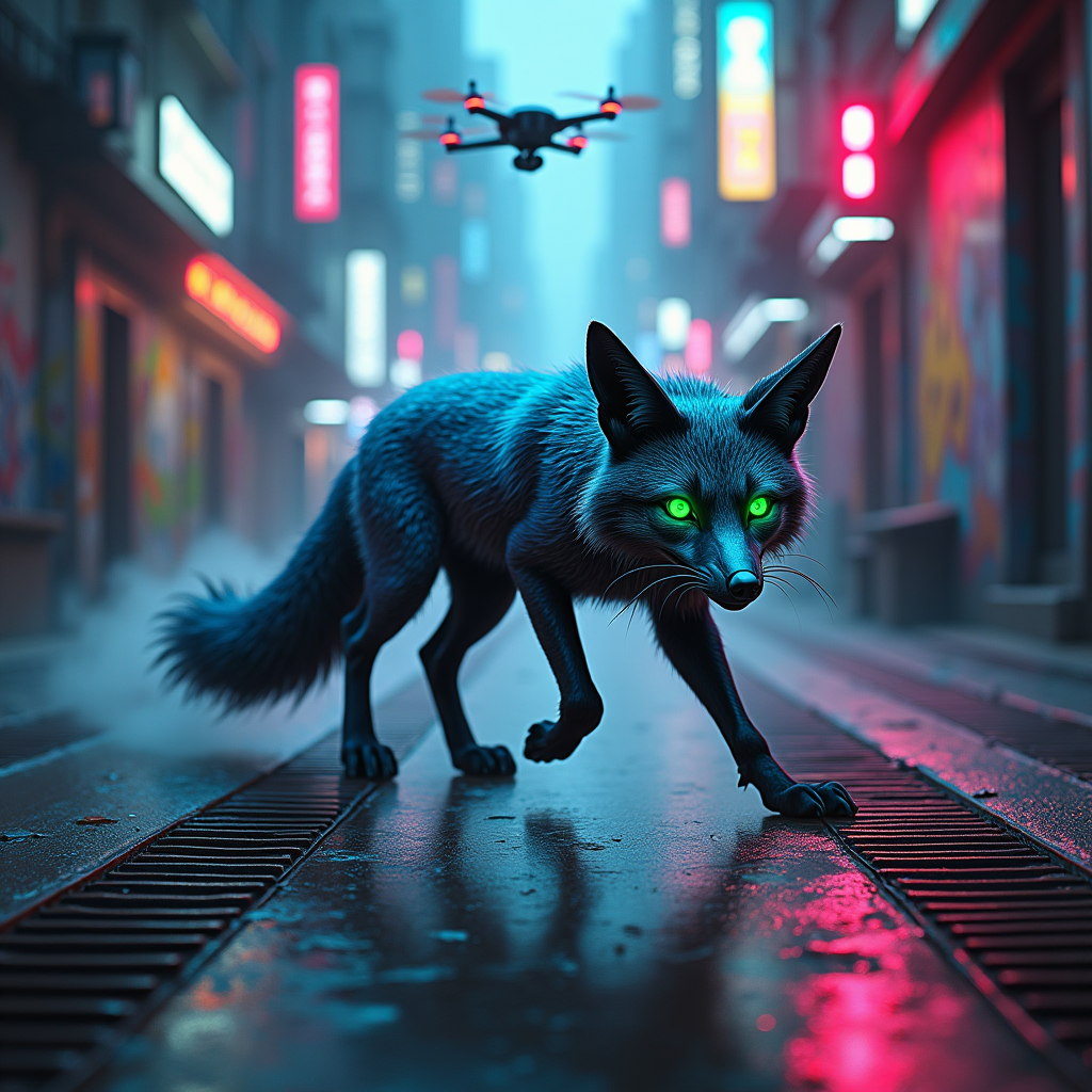 Neon Shadows: The Urban Fox